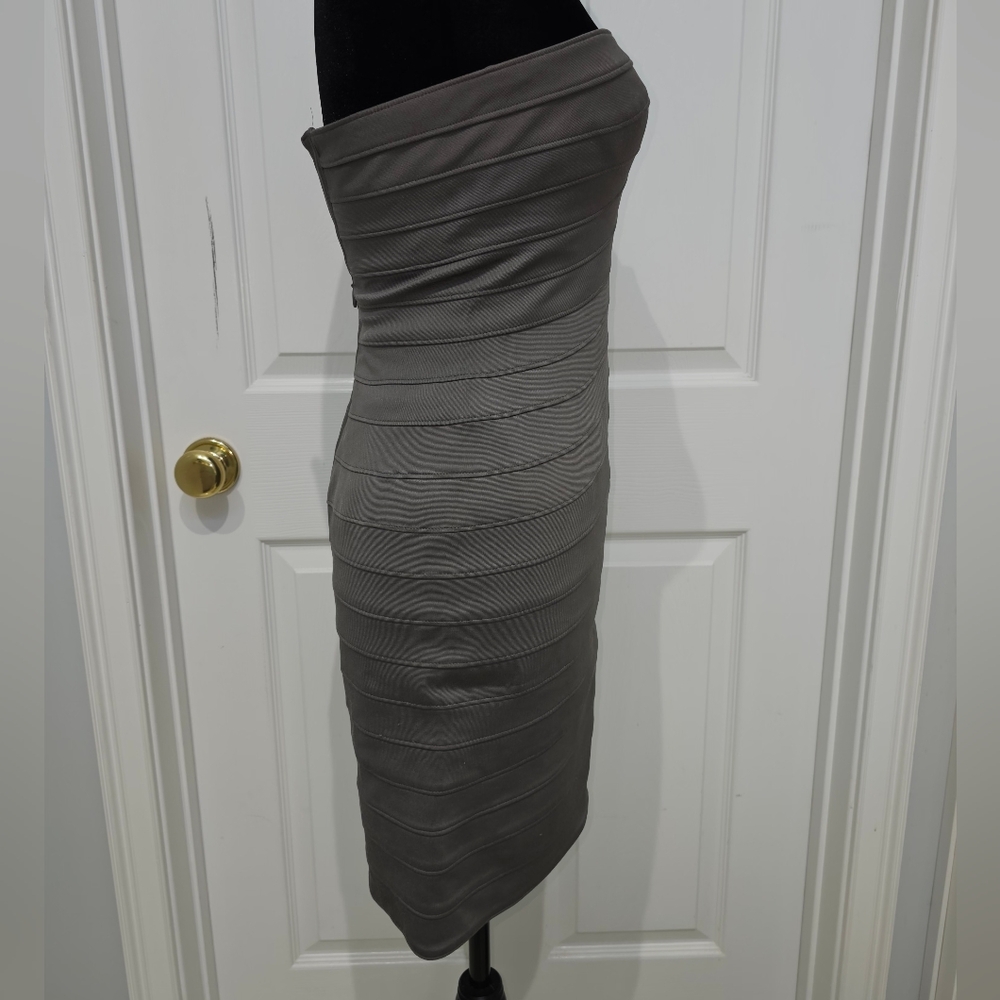 BCBGMaxAzria One-Shoulder Charcoal/Olive Dress, XS, NWT - Picture 4 of 12